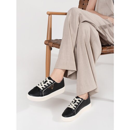 GOODIN Black leather sneakers on a platform Cijene