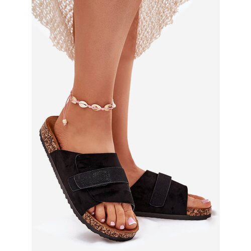 Boto Ladies Sandals With Velcro On Cork Platform Black Baylin Cene