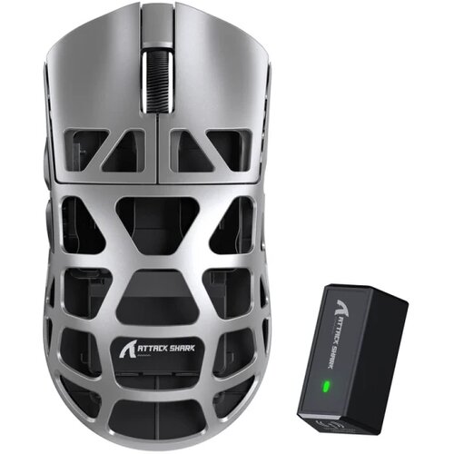 Attack Shark bežični gaming mi&amp;scaron; R3 PAW3395/Magnesium/Superlight/8KHz pooling/silver gray Slike