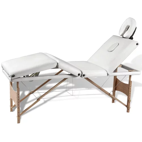 vidaXL sklopivi stol za masažu s drvenim okvirom četvorodijelni krem bijeli