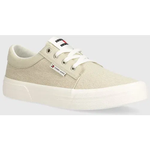 Tommy Jeans Teniske TJM VULC. SKATE DERBY MIX moške, bež barva, EM0EM01367