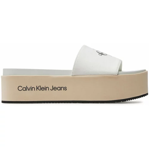 Calvin Klein Jeans Natikači Flatform Sandal Met YW0YW01036 Écru
