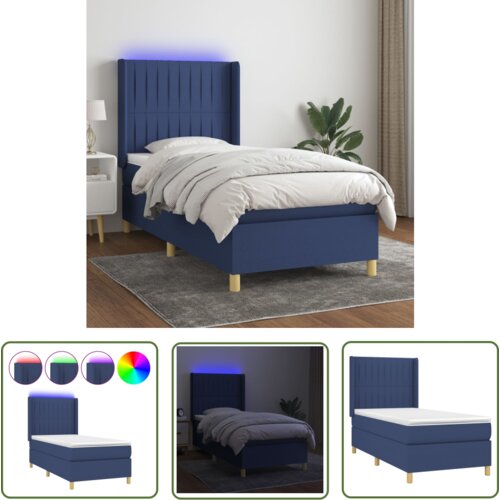 The Living Store Box spring postelja z vzmetnico LED modra 100x200 cm blago - Box Spring Postelja, (21737648) Cene