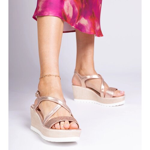 Gemre Champagne wedge sandals with rhinestones Meruni Cene