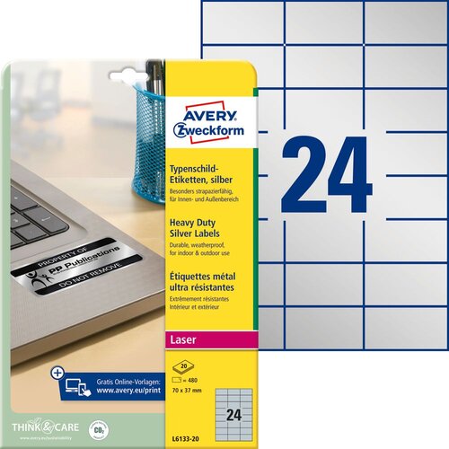 Avery Zweckform Etikete zweckform l6133 1/20 70x37 srebrne, (21290084) Slike