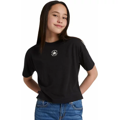 Converse Otroška bombažna kratka majica črna barva