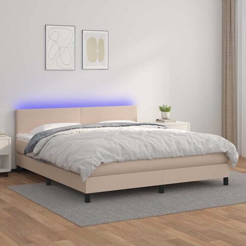  Krevet box spring madrac LED cappuccino 160x200cm umjetna koža Cijene