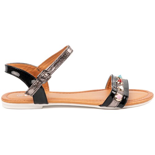 Shelvt Black flat sandals with colorful studs Slike