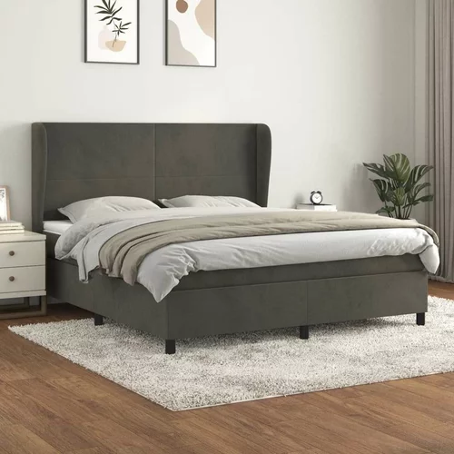  Box spring postelja z vzmetnico temno siva 180x200 cm žamet, (20790738)