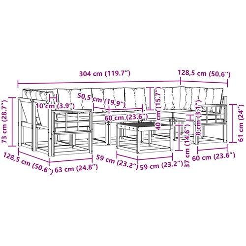  Set vanjskih sofa 8 kom. Prirodna i krem Slike