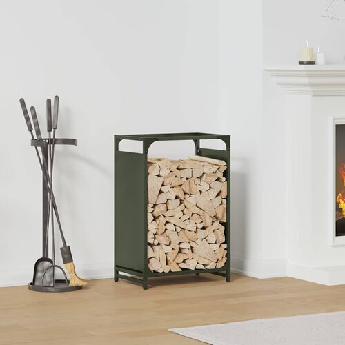 VidaXL stojalo za drva olivno zelena 44x28x65 cm hladno valjano jeklo Slike
