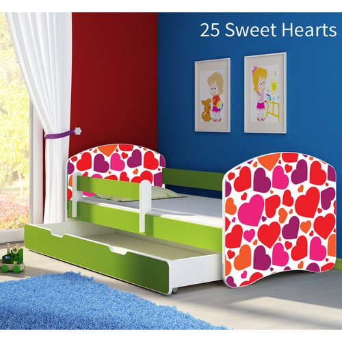  Dječji krevet ACMA s motivom, bočna zelena + ladica 140x70 cm 25 Sweet hearts Cijene