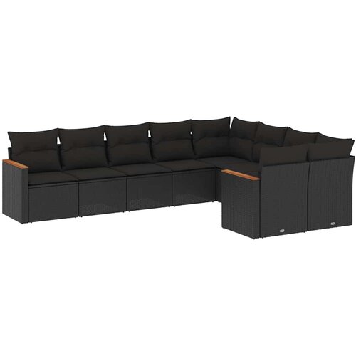  9-dijelni set vrtnih sofa s jastucima crni od poliratana Crna 62 x 62 x 69 cm Slike