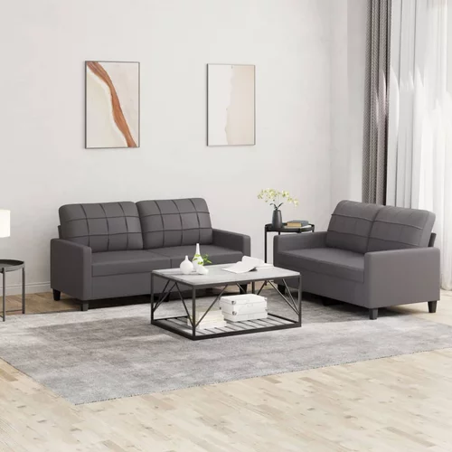  2-dijelni set sofa s jastucima sivi od umjetne kože