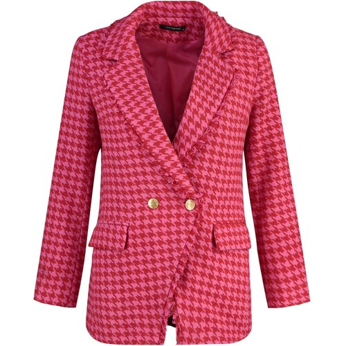 Trendyol Fuchsia Tweed Regular Lined Double Breasted Closed Woven Crowbar Blazer Jacket Slike