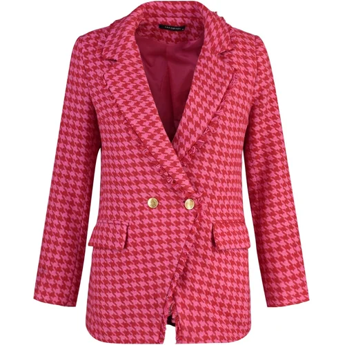 Trendyol Fuchsia Tweed Regular Lined Double Breasted Closed Woven Crowbar Blazer Jacket