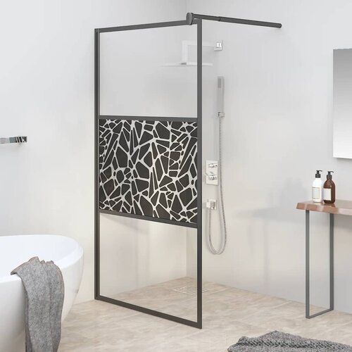 Pregrada za tu&scaron; 115 x 195 cm staklo ESG s uzorkom kamena crna Cijene