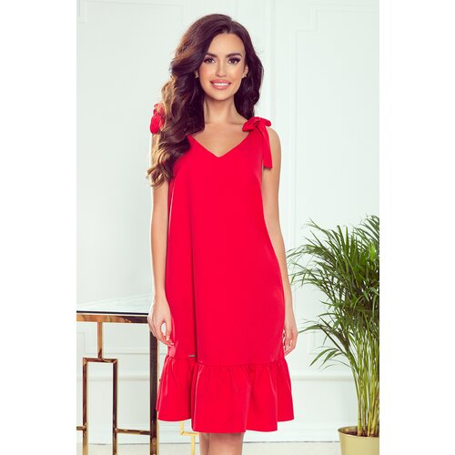 Numoco Dress with a bow on the shoulders and a ruffle Slike