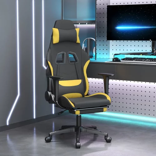 vidaXL Okretna igraća stolica od tkanine s osloncem za noge crno-žuta