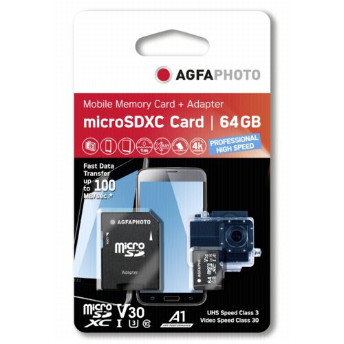 Agfaphoto MicroSDXC UHS I 64GB Prof. High Speed U3 V30 A1 Cijene