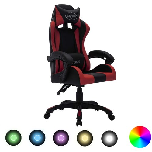 vidaXL racing stol z RGB LED lučkami vinsko rdeče in črno umetno usnje Cene