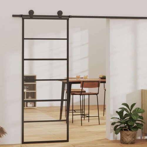  Drsna vrata ESG steklo in aluminij 76x205 cm črna, (20767294) Cene