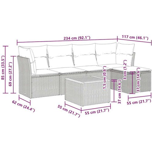 vidaXL 6-dijelni set vrtnih sofa s jastucima crni od poliratana Cijene