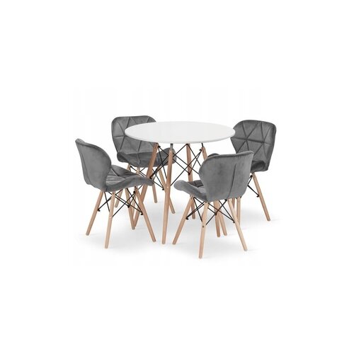 BOLZZ TORINO OKRUGLI STO 80 cm WHITE + FERRA trpezarijske stolice set 4 kom Velvet siva BOLTORTBLWHIT + KJC208 GRAY Cene