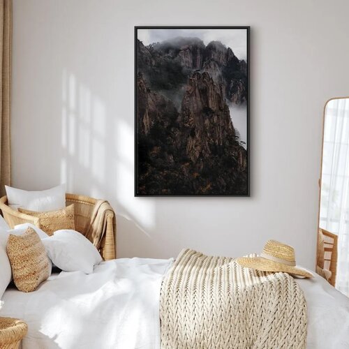  Slika - Heart of Mountain Landscape (1-part) - Clouds Amid Rocks 60x90 U crnom drvenom okviru Slike