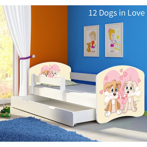  Otro&scaron;ka postelja ACMA z motivom, stranska bela + predal 160x80 cm 12 Dogs in Love Cene