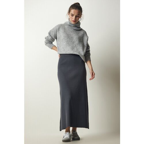 Happiness İstanbul Women's Anthracite Ribbed Knitwear Skirt Slike
