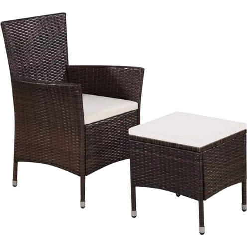 vidaXL Zunanji stol in stolček z blazinami poli ratan rjave barve, (20658950)