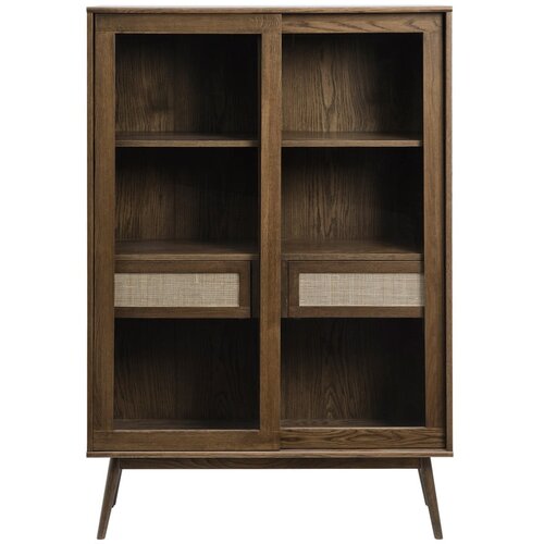 Unique Furniture Temno rjava vitrina v hrastovem dekorju z drsnimi vrati 110x160 cm Barrali &amp;ndash; Slike