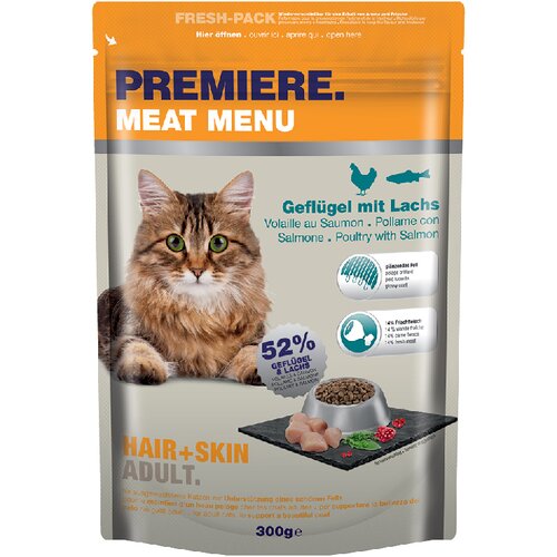 Premiere Cat Meat menu Adult Hair & Skin perutnina in losos 300 g Cene