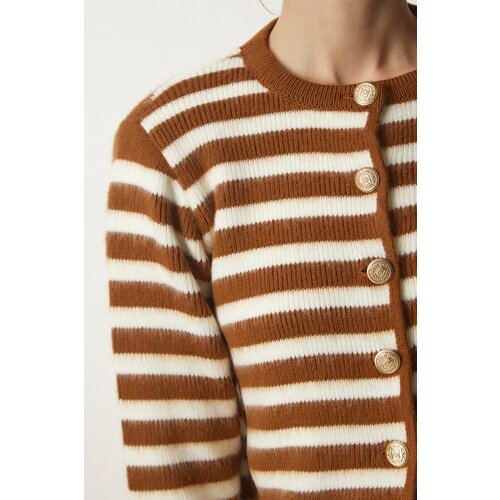  Women's Tile Metal Button Detailed Striped Knitwear Cardigan Cene