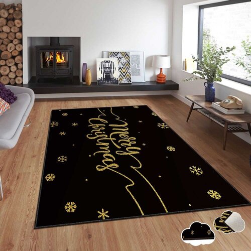 Conceptum Hypnose Tepih sa novogodi&scaron;njim motivima Asr-Crpt-25, Pravougaoni, 140 x 220 cm, Crni Cijene