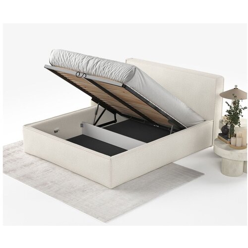 Maison de R&amp;ecirc;ve Kremno bela oblazinjena zakonska postelja s prostorom za shranjevanje z letvenim dnom 180x200 cm Lounge L &amp;ndash; Slike
