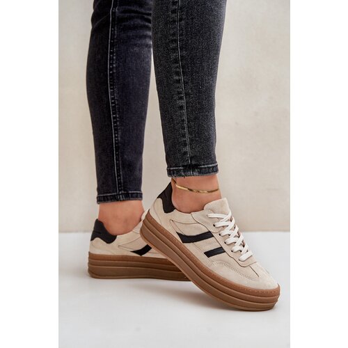 Zazoo Suede platform sneakers beige N1176 Slike