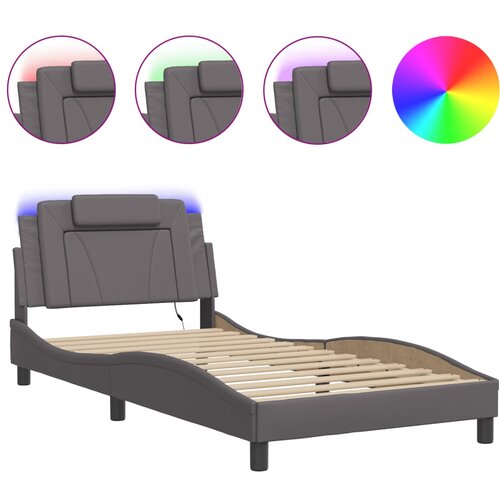 Maison Chic Posteljni okvir - Enojna postelja - Postelja za odrasle z LED lučkami siv 100x200 cm umetno usnje, (21695597) Slike
