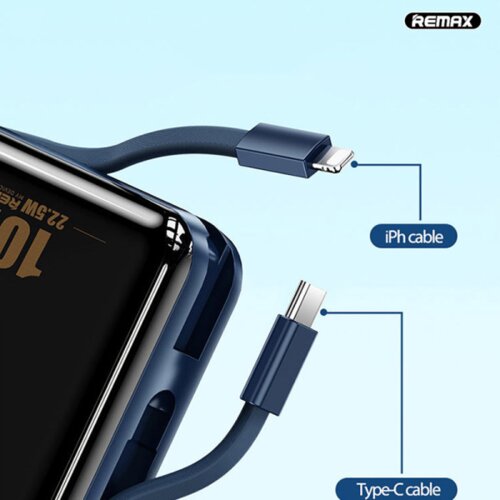 Remax power bank sucha series qc 22.5W+ pd 18W multi-compatible cabled RPP-285 10000 mah plava Cene