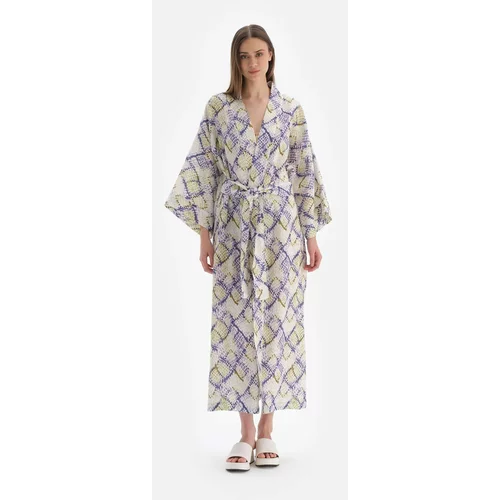 Dagi Green - Blue Linen Long Kimono