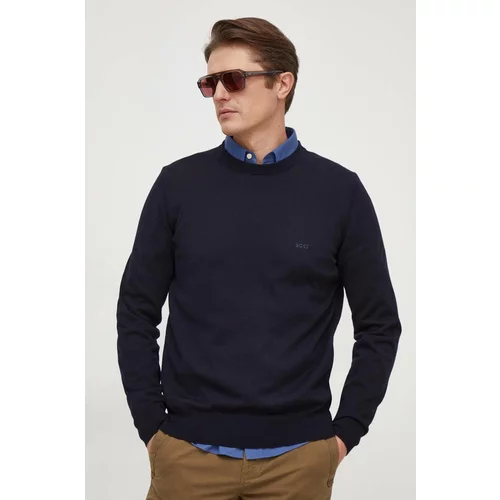 Boss Pamučni pulover boja: tamno plava, lagani