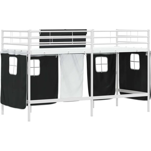  Krevet na kat za djecu s zavjesama Bijela i crna 75 x 190 cm Slike