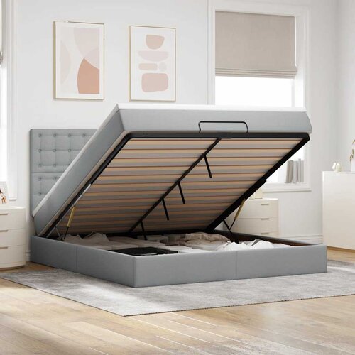  Otomanski krevet s madracem&amp;amp;LED svijetlosivi 180x200cm tkanine Slike