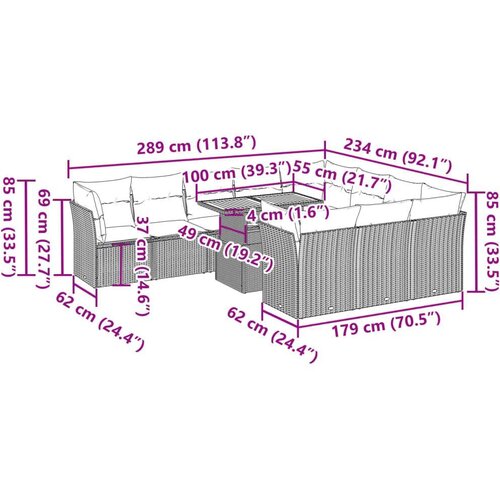 VidaXL 11-dijelni set vrtnih sofa od poliratana s jastucima crni Slike