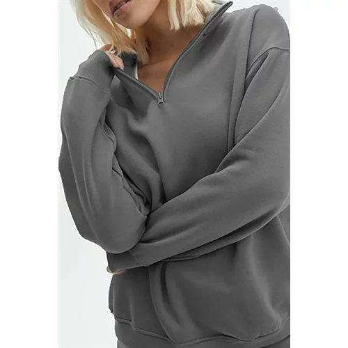 Madmext Smoky Zipper Detailed Oversize Sweatshirt