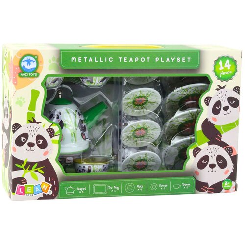  Set za čaj, metalni vrč, &amp;scaron;alica, tanjuri, boja panda zelene, 14 kom. Slike