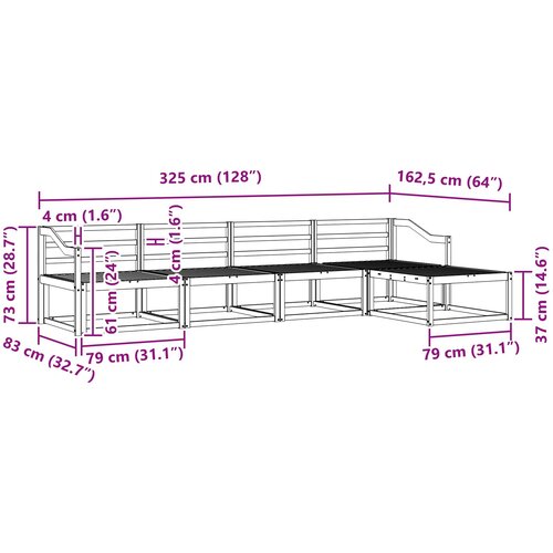  Set vanjskih sofa 5 kom. Prirodna Čvrsto drvo akacije Smeđa 325 x 162,5 x 73 cm Slike