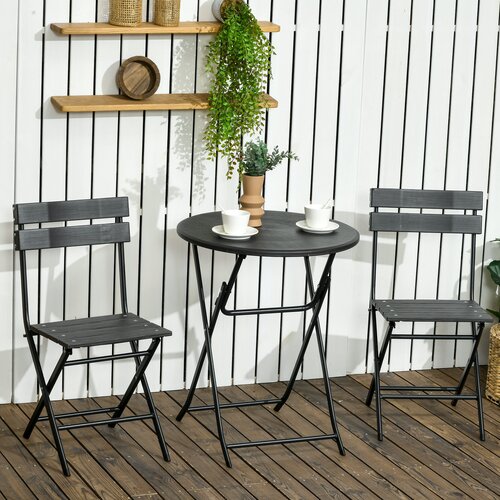 Outsunny 3delni vrtni set z 2 zložljivima stoloma in mizo iz jekla in HDPE za balkon in teraso, temno siva, (20754270) Slike
