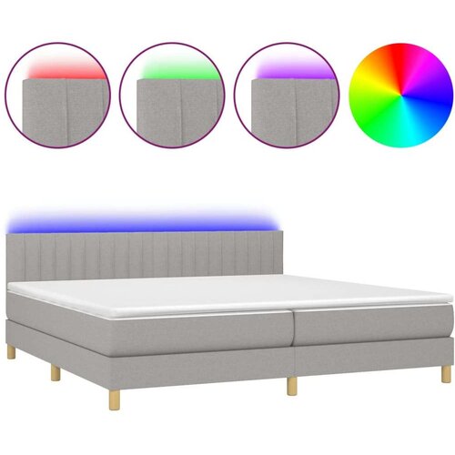  Krevet box spring s madracem LED svjetlosivi 200x200 cm tkanina Slike